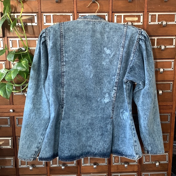 Acid Wash Puff Sleeve Peplum Blouse Jacket Layer Embroidered Size Medium - Picture 6 of 12